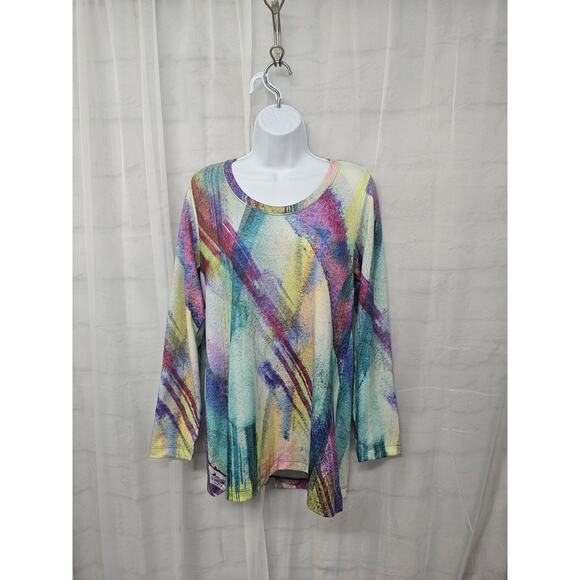 Soft Surroundings Rainbow Long Sleeve Tee Retro Abstract M - Picture 1 of 9